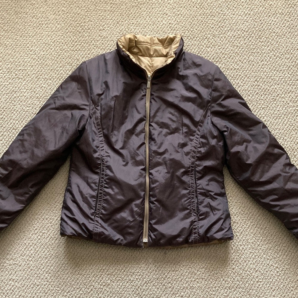 Anne Klein Sport Brown Reversible Down Waterfowl Feather Jacket Full Zip Medium